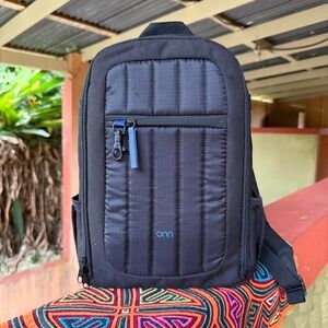Onn Black Camera Backpack Adjustable Dividers Padded Laptop Compartment‎ Bag